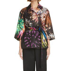 Dries Van Noten "Ramblas" Fireworks Print Belted Jacket, size 34 (XS/S)